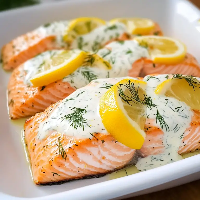 Baked Lemon Salmon with Creamy Dill Sauce