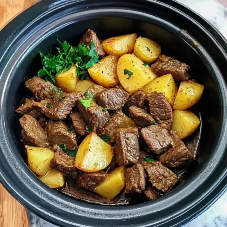 Slow Cooker Garlic Butter Beef Bites & Potatoes