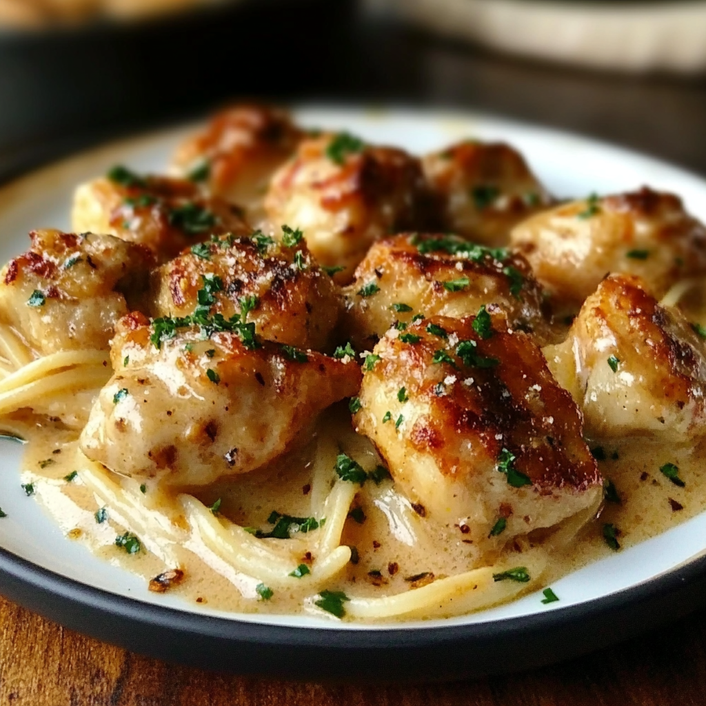  Garlic Butter Chicken Bites with Creamy Pasta