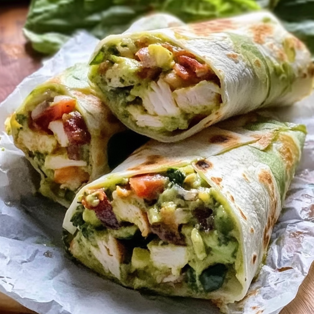 Pesto Chicken and Avocado Bacon Salad Wraps