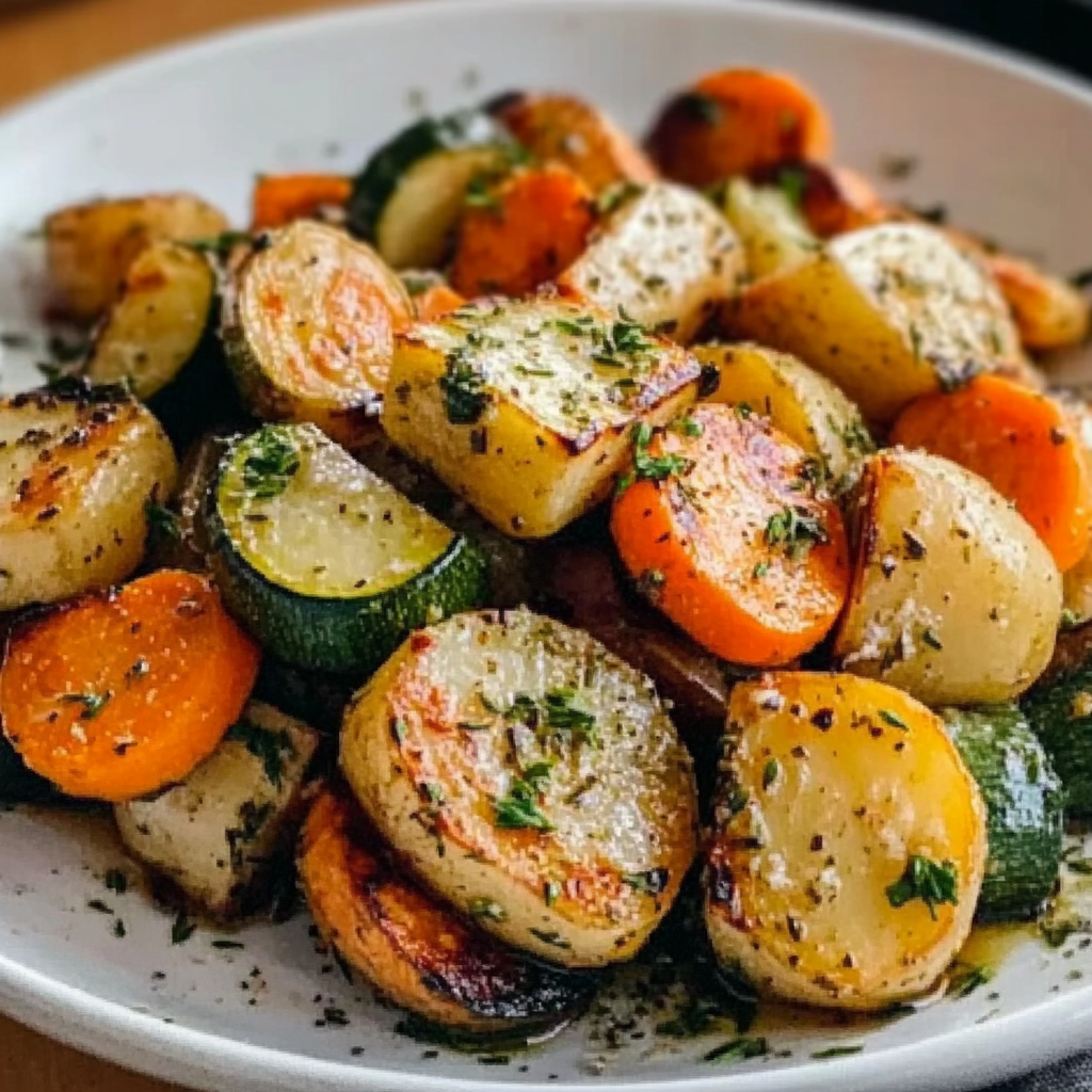 Garlic Herb Roasted Potatoes, Carrots & Zucchini