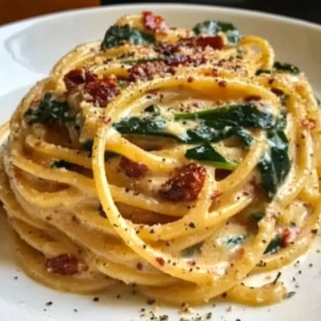  Spaghetti & Spinach with Sun-Dried Tomato Cream Sauce