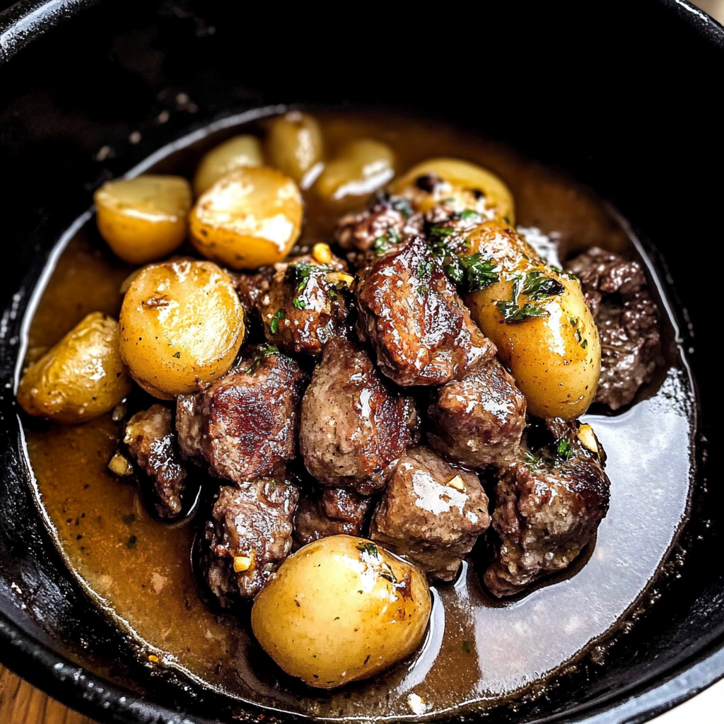 Crockpot Garlic Butter Beef Bites with Potatoes