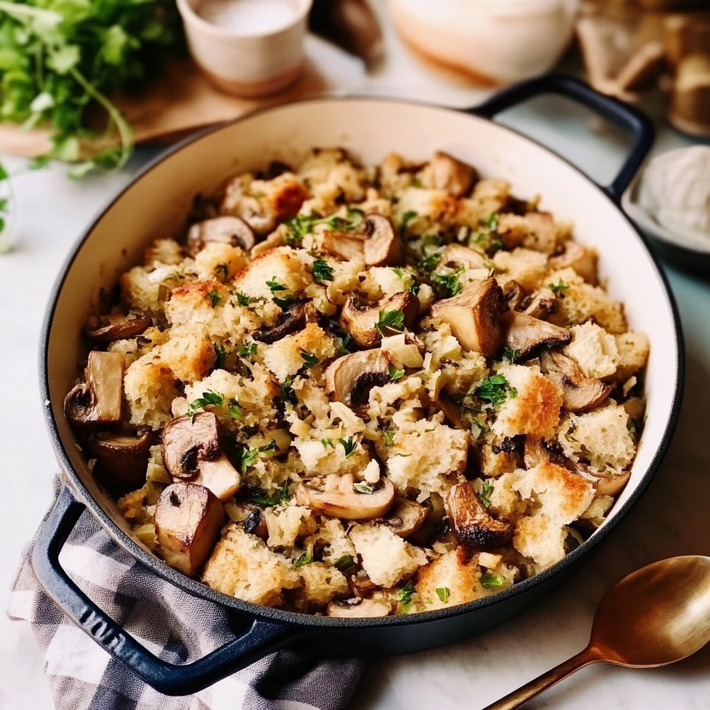 One Pot Sourdough Wild Mushroom Stuffing Recipe