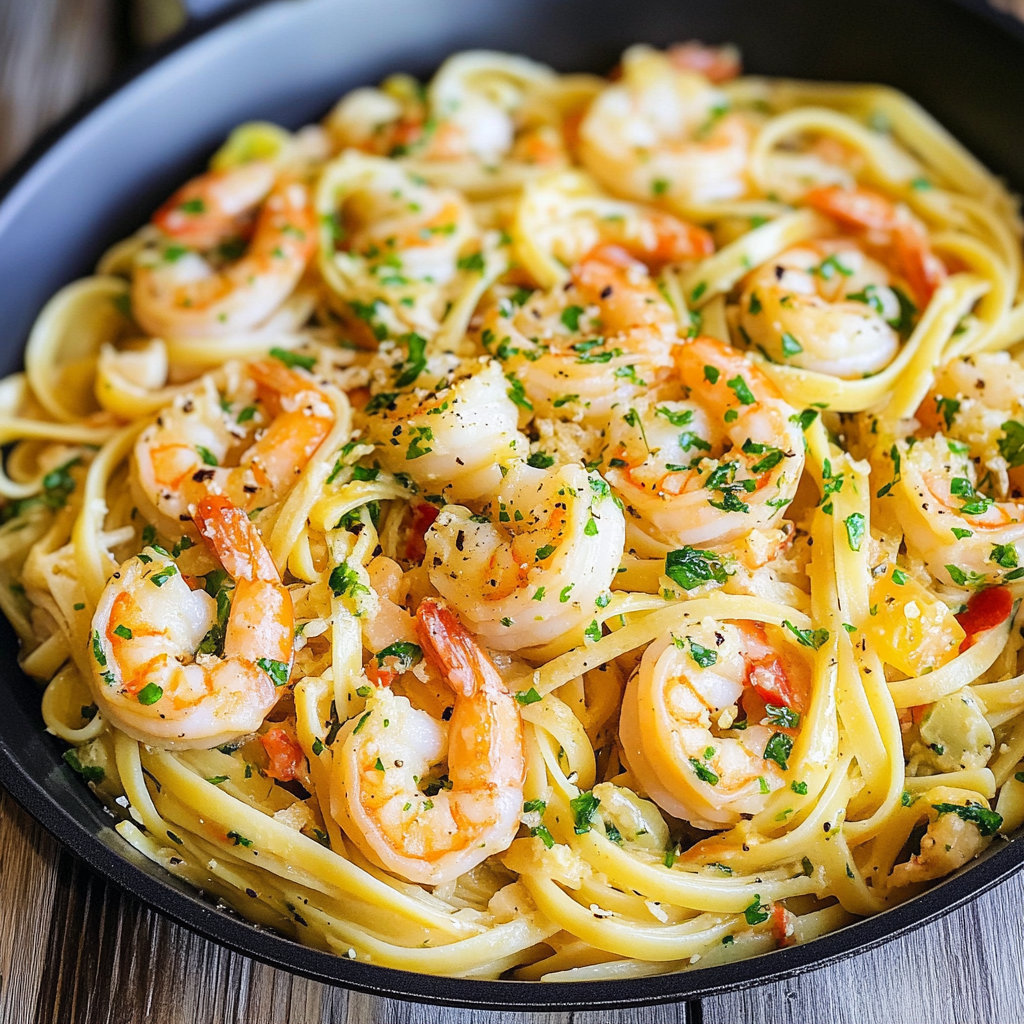 Zesty Lemon Fettuccine with Garlic Shrimp Recipe