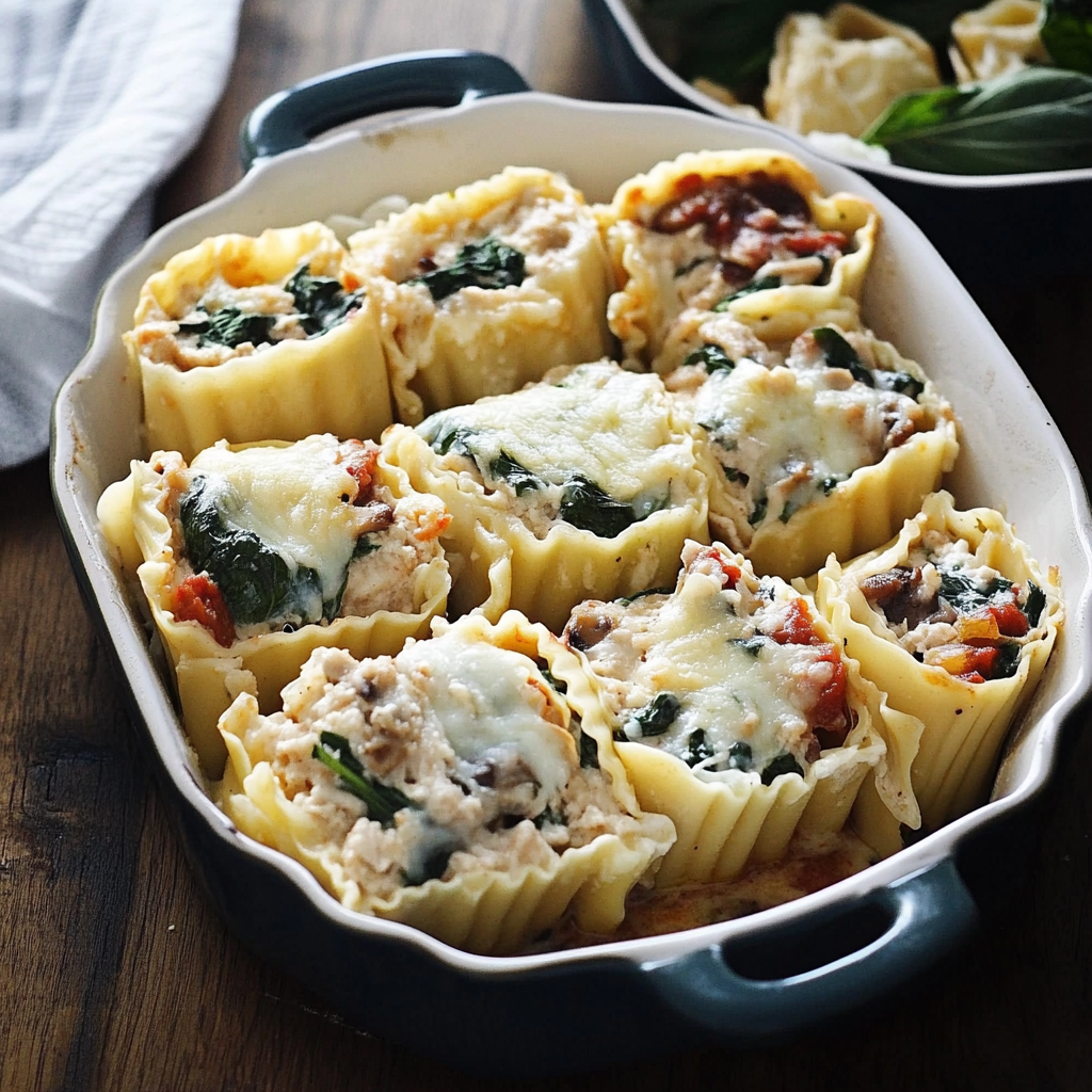 Mushroom and Spinach Lasagna Roll Ups Recipe