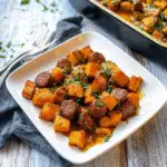 Maple Glazed Sweet Potato and Sausage Bake